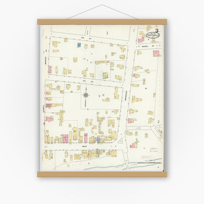 Old map wall art mockup — magnetic wood frame on white wall — Sanborn Fire Insurance Map from Scottsville, Monroe County, New York (1912), Sheet #0003