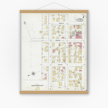 Old map wall art mockup — magnetic wood frame on white wall — Sanborn Fire Insurance Map from Aurora, Dearborn County, Indiana (1906), Sheet #0004
