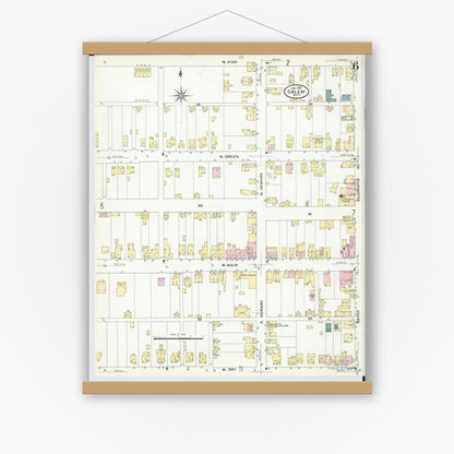 Old map wall art mockup — magnetic wood frame on white wall — Sanborn Fire Insurance Map from Salem, Columbiana County, Ohio (1909), Sheet #0006