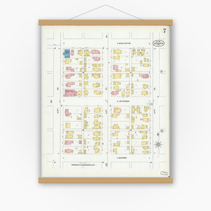Old map wall art mockup — magnetic wood frame on white wall — Sanborn Fire Insurance Map from Goshen, Elkhart County, Indiana (1901), Sheet #0007