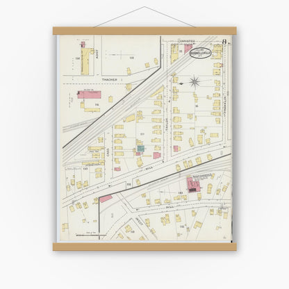Old map wall art mockup — magnetic wood frame on white wall — Sanborn Fire Insurance Map from Hornell, Steuben County, New York (1893), Sheet #0008
