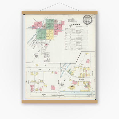 Old map wall art mockup — magnetic wood frame on white wall — Sanborn Fire Insurance Map from Waverly, Pike County, Ohio (1897) - Complete Map Set