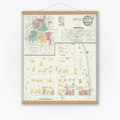 Old map wall art mockup — magnetic wood frame on white wall — Sanborn Fire Insurance Map from Fort Atkinson, Jefferson County, Wisconsin (1898), Sheet #0001