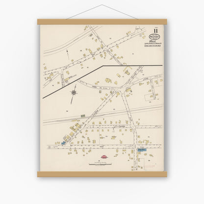 Old map wall art mockup — magnetic wood frame on white wall — Sanborn Fire Insurance Map from Medway, Norfolk County, Massachusetts (1922), Sheet #0011