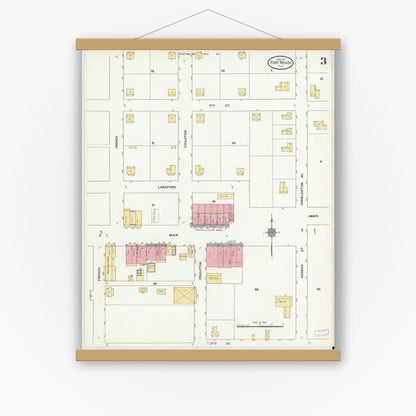 Old map wall art mockup — magnetic wood frame on white wall — Sanborn Fire Insurance Map from Fort Meade, Polk County, Florida (1911), Sheet #0003