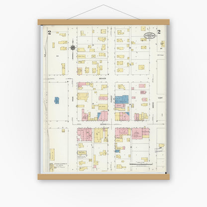 Old map wall art mockup — magnetic wood frame on white wall — Sanborn Fire Insurance Map from Standish, Arenac County, Michigan (1924), Sheet #0002