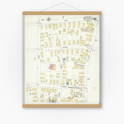 Old map wall art mockup — magnetic wood frame on white wall — Sanborn Fire Insurance Map from Gloversville, Fulton County, New York (1907), Sheet #0018