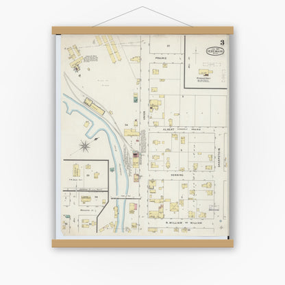 Old map wall art mockup — magnetic wood frame on white wall — Sanborn Fire Insurance Map from Sebewaing, Huron County, Michigan (1895), Sheet #0003