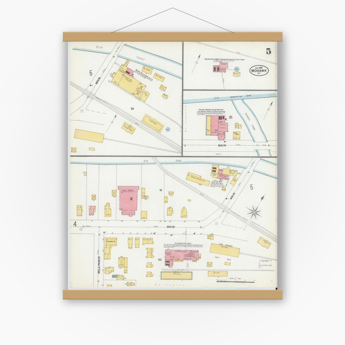 Old map wall art mockup — magnetic wood frame on white wall — Sanborn Fire Insurance Map from Mohawk, Herkimer County, New York (1902), Sheet #0005