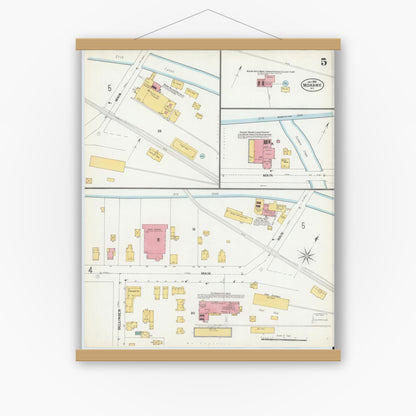 Old map wall art mockup — magnetic wood frame on white wall — Sanborn Fire Insurance Map from Mohawk, Herkimer County, New York (1902), Sheet #0005