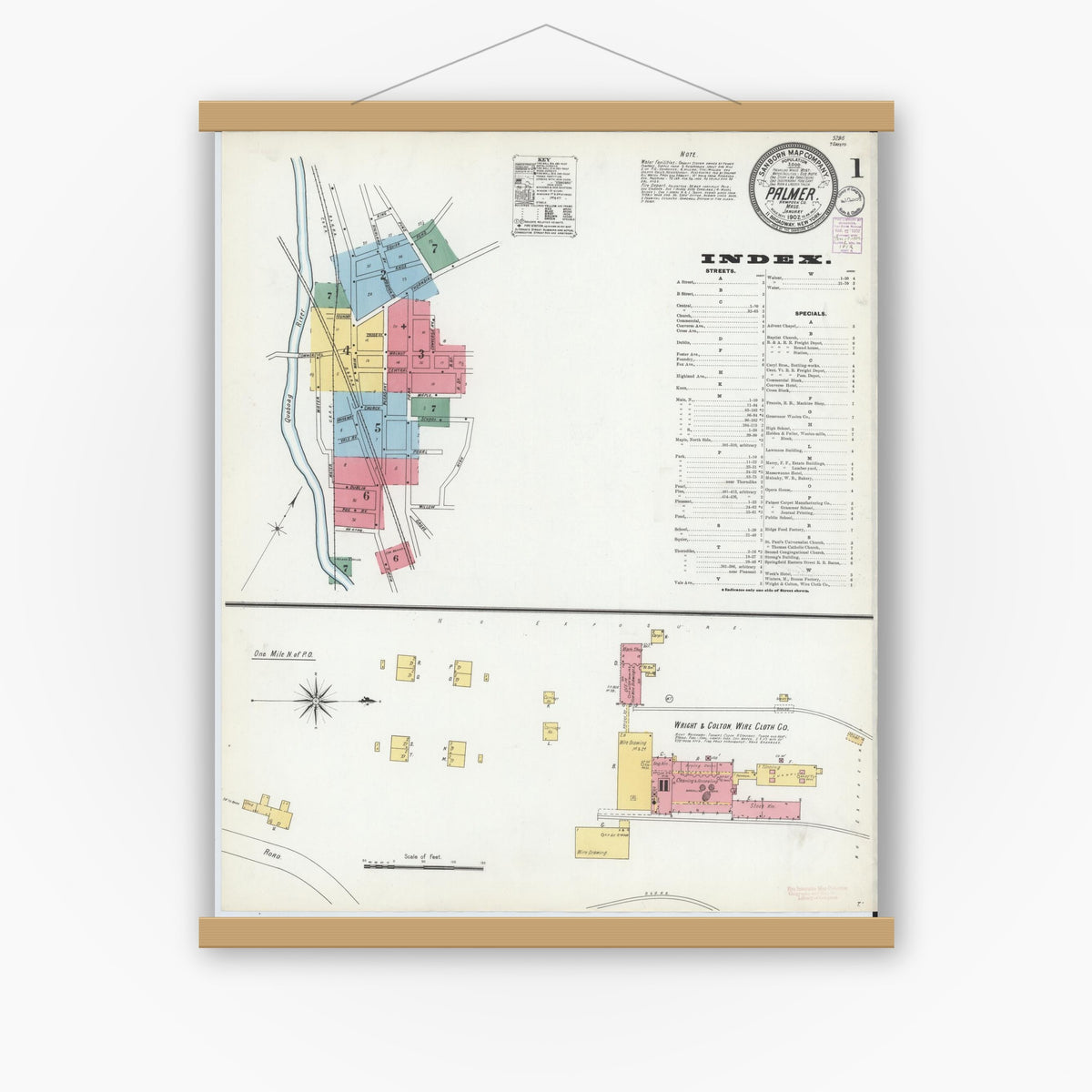 Old map wall art mockup — magnetic wood frame on white wall — Sanborn Fire Insurance Map from Palmer, Hampden County, Massachusetts (1902) - Complete Map Set