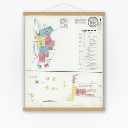 Old map wall art mockup — magnetic wood frame on white wall — Sanborn Fire Insurance Map from Palmer, Hampden County, Massachusetts (1902) - Complete Map Set