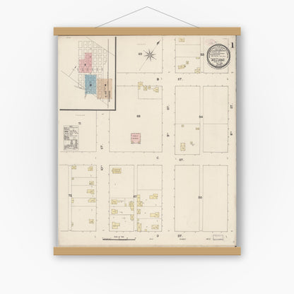 Old map wall art mockup — magnetic wood frame on white wall — Sanborn Fire Insurance Map from Williams, Colusa County, California (1889) - Complete Map Set