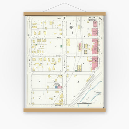Old map wall art mockup — magnetic wood frame on white wall — Sanborn Fire Insurance Map from Poplar Bluff, Butler County, Missouri (1910), Sheet #0006