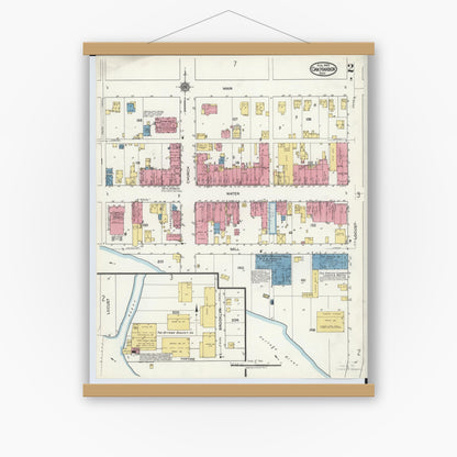 Old map wall art mockup — magnetic wood frame on white wall — Sanborn Fire Insurance Map from Oak Harbor, Ottawa County, Ohio (1920), Sheet #0002