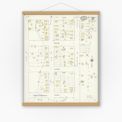 Old map wall art mockup — magnetic wood frame on white wall — Sanborn Fire Insurance Map from Brainerd, Crow Wing County, Minnesota (1913), Sheet #0012