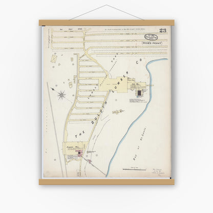 Old map wall art mockup — magnetic wood frame on white wall — Sanborn Fire Insurance Map from Duluth, Saint Louis County, Minnesota (1885), Sheet #0023