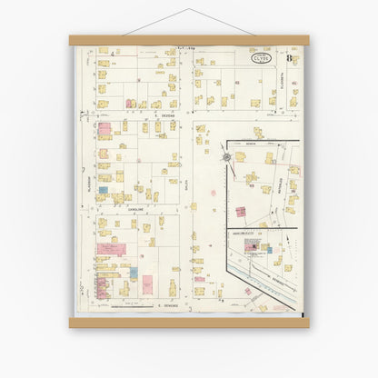 Old map wall art mockup — magnetic wood frame on white wall — Sanborn Fire Insurance Map from Clyde, Wayne County, New York (1932), Sheet #0008