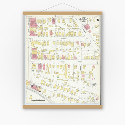 Old map wall art mockup — magnetic wood frame on white wall — Sanborn Fire Insurance Map from Nelsonville, Athens County, Ohio (1907), Sheet #0006