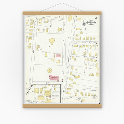 Old map wall art mockup — magnetic wood frame on white wall — Sanborn Fire Insurance Map from North Attleborough, Bristol County, Massachusetts (1911), Sheet #0004