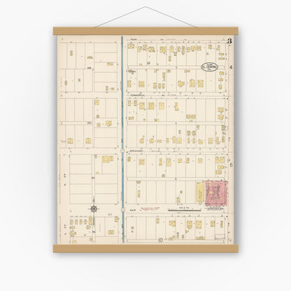 Old map wall art mockup — magnetic wood frame on white wall — Sanborn Fire Insurance Map from El Centro, Imperial County, California (1914), Sheet #0003