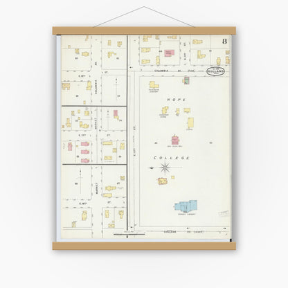 Old map wall art mockup — magnetic wood frame on white wall — Sanborn Fire Insurance Map from Holland, Ottawa County, Michigan (1896), Sheet #0008