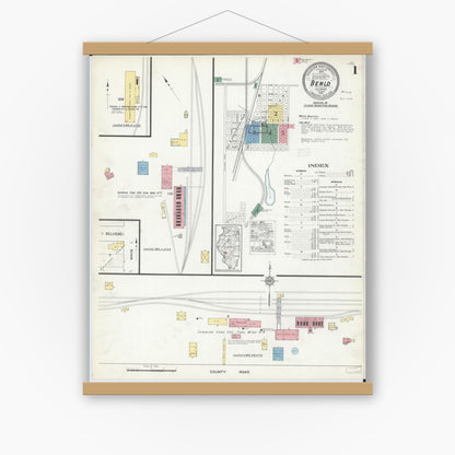 Old map wall art mockup — magnetic wood frame on white wall — Sanborn Fire Insurance Map from Benld, Macoupin County, Illinois (1915) - Complete Map Set