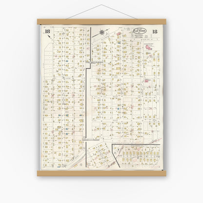 Old map wall art mockup — magnetic wood frame on white wall — Sanborn Fire Insurance Map from Flat River, Saint Francois County, Missouri (1938), Sheet #0018