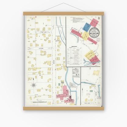 Old map wall art mockup — magnetic wood frame on white wall — Sanborn Fire Insurance Map from Williamstown, Berkshire County, Massachusetts (1908) - Complete Map Set