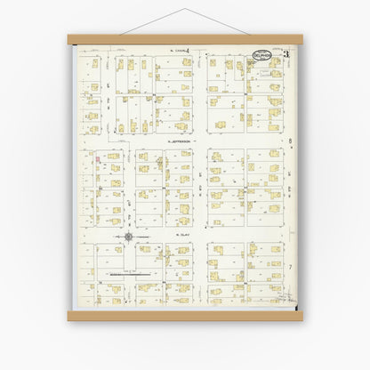 Old map wall art mockup — magnetic wood frame on white wall — Sanborn Fire Insurance Map from Delphos, Van Wert And Allen Counties, Ohio (1911), Sheet #0003