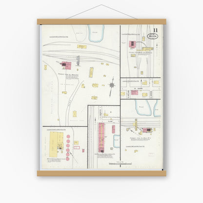 Old map wall art mockup — magnetic wood frame on white wall — Sanborn Fire Insurance Map from Marion, Williamson County, Illinois (1913), Sheet #0011