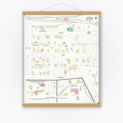 Old map wall art mockup — magnetic wood frame on white wall — Sanborn Fire Insurance Map from Decorah, Winneshiek County, Iowa (1902), Sheet #0006