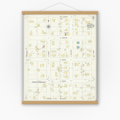 Old map wall art mockup — magnetic wood frame on white wall — Sanborn Fire Insurance Map from Maryville, Nodaway County, Missouri (1909), Sheet #0007