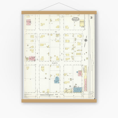Old map wall art mockup — magnetic wood frame on white wall — Sanborn Fire Insurance Map from Wauchula, Hardee County, Florida (1914), Sheet #0003