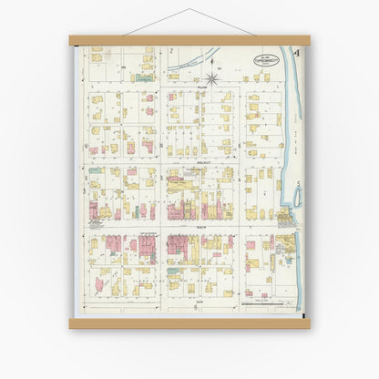 Old map wall art mockup — magnetic wood frame on white wall — Sanborn Fire Insurance Map from Tipp City, Miami County, Ohio (1905), Sheet #0004