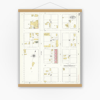 Old map wall art mockup — magnetic wood frame on white wall — Sanborn Fire Insurance Map from National City, San Diego County, California (1907), Sheet #0007