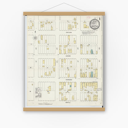 Old map wall art mockup — magnetic wood frame on white wall — Sanborn Fire Insurance Map from Iron River, Iron County, Michigan (1892) - Complete Map Set