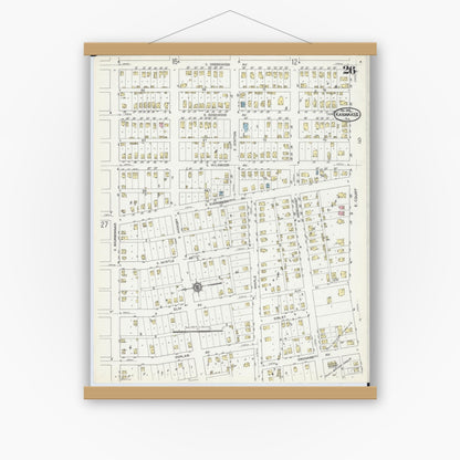 Old map wall art mockup — magnetic wood frame on white wall — Sanborn Fire Insurance Map from Kankakee, Kankakee County, Illinois (1914), Sheet #0026