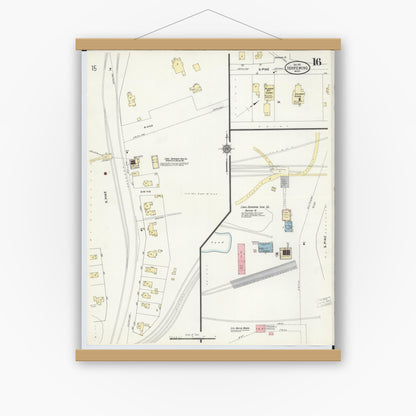 Old map wall art mockup — magnetic wood frame on white wall — Sanborn Fire Insurance Map from Ishpeming, Marquette County, Michigan (1911), Sheet #0016