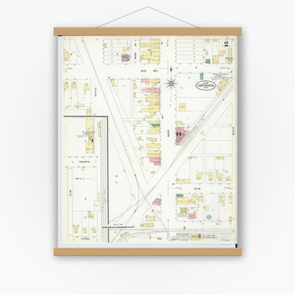 Old map wall art mockup — magnetic wood frame on white wall — Sanborn Fire Insurance Map from Continental, Putnam County, Ohio (1908), Sheet #0002