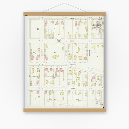 Old map wall art mockup — magnetic wood frame on white wall — Sanborn Fire Insurance Map from Mount Vernon, Knox County, Ohio (1897), Sheet #0012