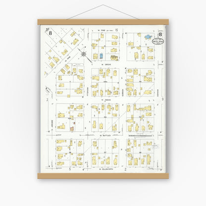 Old map wall art mockup — magnetic wood frame on white wall — Sanborn Fire Insurance Map from Midland, Midland County, Michigan (1926), Sheet #0008