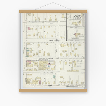 Old map wall art mockup — magnetic wood frame on white wall — Sanborn Fire Insurance Map from Ovid, Clinton County, Michigan (1890), Sheet #0003