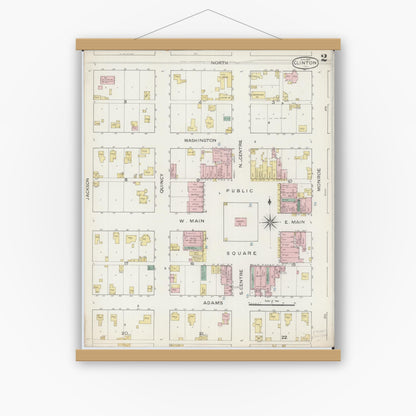 Old map wall art mockup — magnetic wood frame on white wall — Sanborn Fire Insurance Map from Clinton, De Witt County, Illinois (1887), Sheet #0002