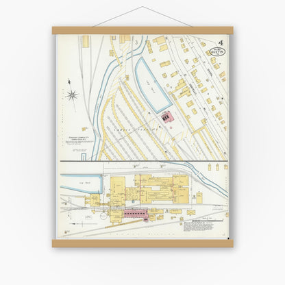Old map wall art mockup — magnetic wood frame on white wall — Sanborn Fire Insurance Map from Austin, Potter County, Pennsylvania (1903), Sheet #0004