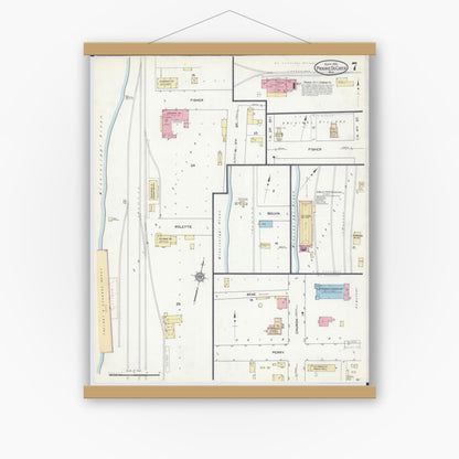 Old map wall art mockup — magnetic wood frame on white wall — Sanborn Fire Insurance Map from Prairie du Chien, Crawford County, Wisconsin (1912), Sheet #0007