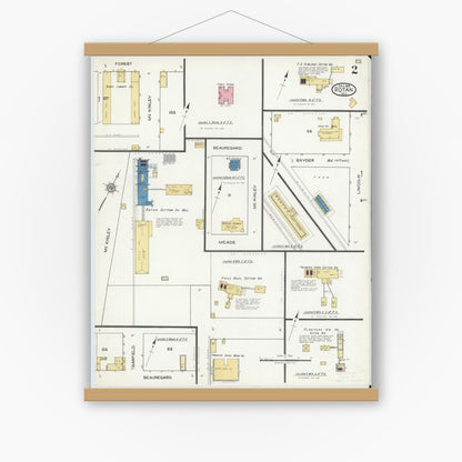 Old map wall art mockup — magnetic wood frame on white wall — Sanborn Fire Insurance Map from Rotan, Fisher County, Texas (1919), Sheet #0002