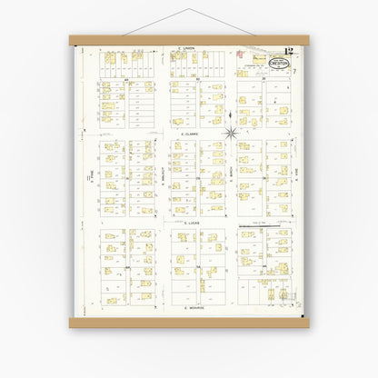 Old map wall art mockup — magnetic wood frame on white wall — Sanborn Fire Insurance Map from Creston, Union County, Iowa (1907), Sheet #0012