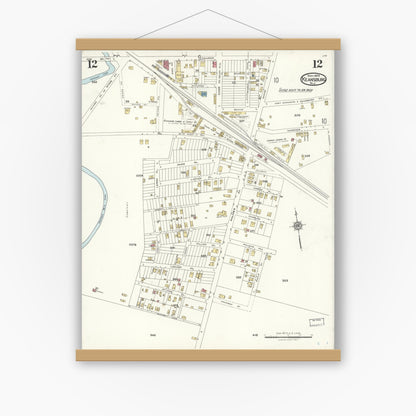 Old map wall art mockup — magnetic wood frame on white wall — Sanborn Fire Insurance Map from Keansburg, Monmouth County, New Jersey (1923), Sheet #0012