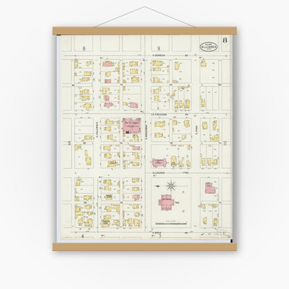 Old map wall art mockup — magnetic wood frame on white wall — Sanborn Fire Insurance Map from Alliance, Stark County, Ohio (1898), Sheet #0008